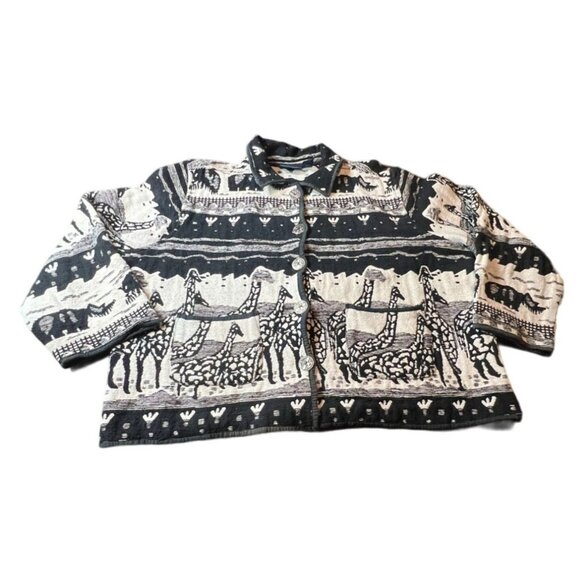 Vintage Jane Ashley Womens Safari Animal Print Tapestry Button-Up Jacket Size - Picture 1 of 8